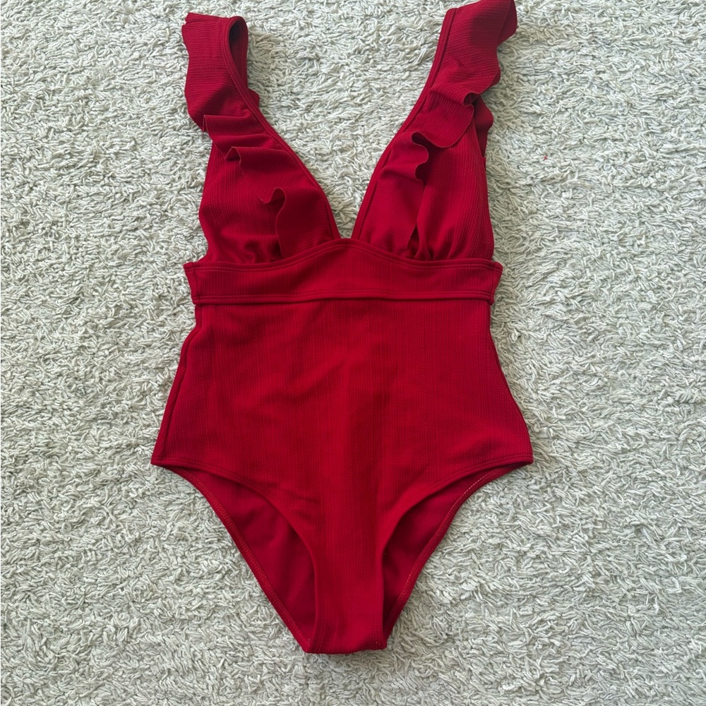 SHEIN Red Ruffle One Piece Swimsuit